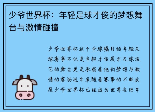 少爷世界杯：年轻足球才俊的梦想舞台与激情碰撞